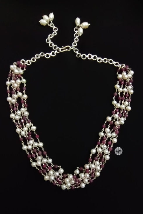 Ruby Pearl Silver Necklace